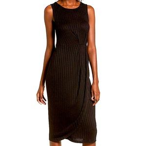 EUC BP. Gathered Waist Ribbed Midi Dress in Black
